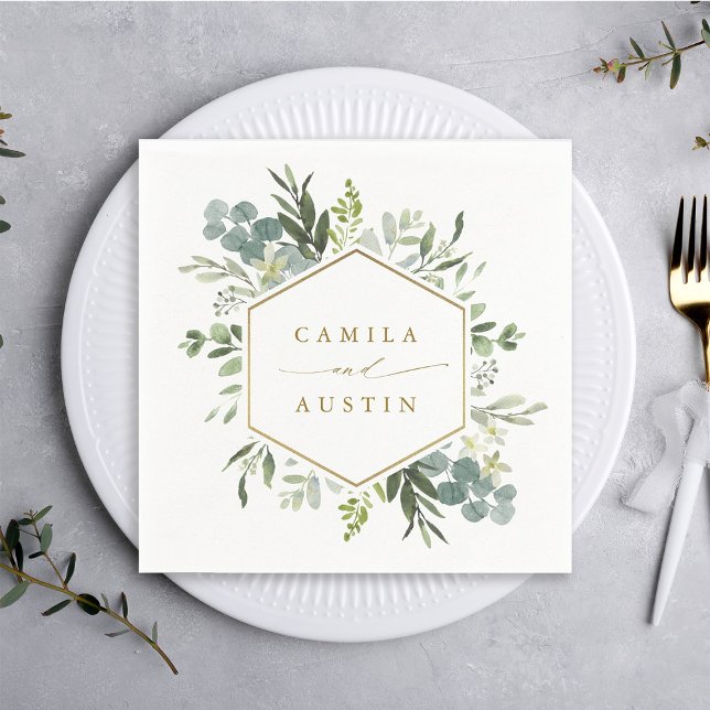 Guardanapo De Papel Casamento com Hexágono Dourado do Esquema Verde (Criador carregado)