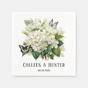Guardanapo De Papel Casamento com Hydrangea branca Chic e Borboleta