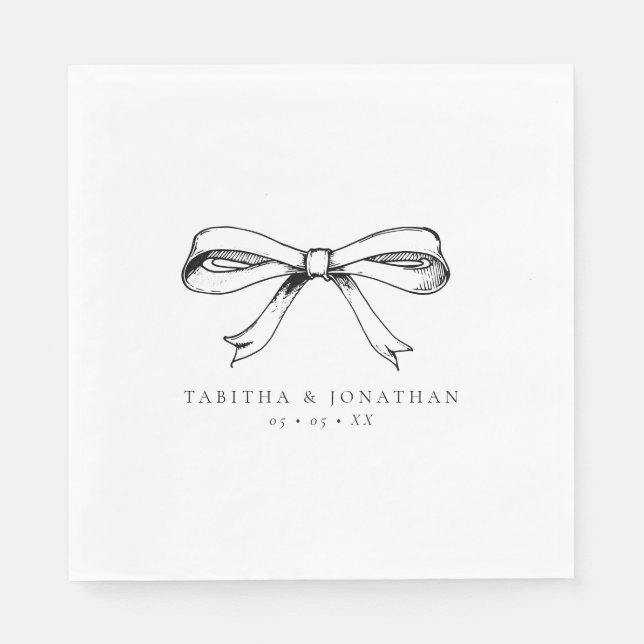 Guardanapo De Papel Casamento com Laço Preto Desenhado à Mão com Elegâ (Frente)