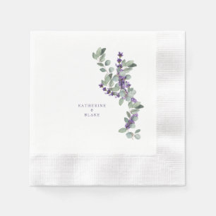 Guardanapo De Papel Casamento com Lavanda de Aquarela e Eucalyptus