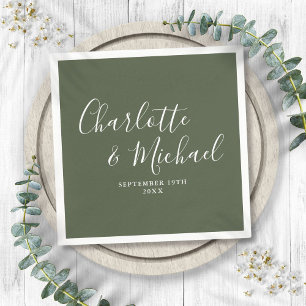 Guardanapo De Papel Casamento com Letra de Cursiva Elegante em Verde O