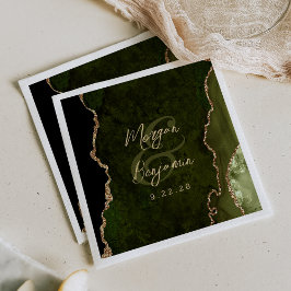 Guardanapo De Papel Casamento com Letra Dourada em Ágata Verde Oliva