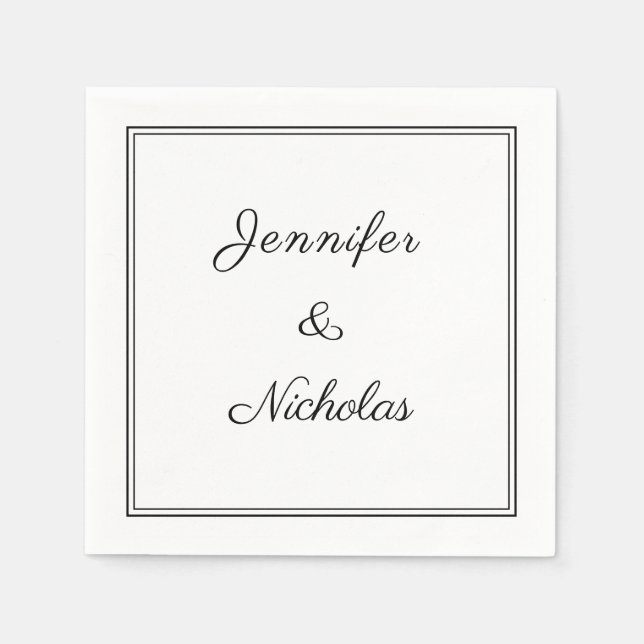 Guardanapo De Papel Casamento com Letra Elegante Preto e Branco (Frente)