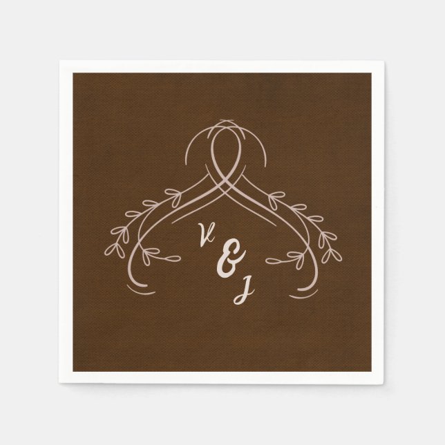 Guardanapo De Papel Casamento com Linen Espresso Brown, Linha Floral E (Frente)