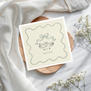 Guardanapo De Papel Casamento com Listras de Cisne Desenhadas à Mão em
