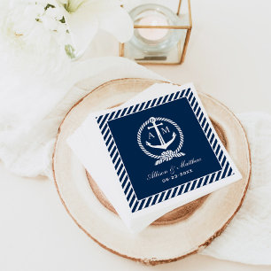 Guardanapo De Papel Casamento com Monograma de Âncora Azul-Marinho Clá