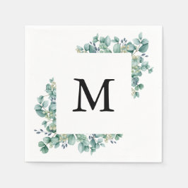 Guardanapo De Papel Casamento com Monograma de Folha Verde de Eucalipt