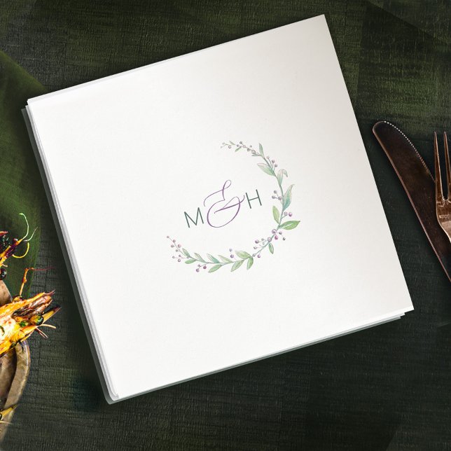 Guardanapo De Papel Casamento com monograma de folhagem verde de fruta (Criador carregado)