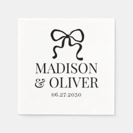 Guardanapo De Papel Casamento com Monograma de Laço Preto Elegante e C