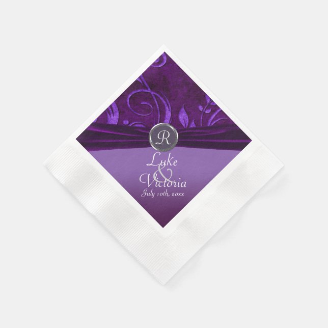 Guardanapo De Papel Casamento Com Monograma De Veludo De Roxo (Canto)