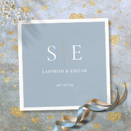 Guardanapo De Papel Casamento com Monograma em Azul Poento e Dourado