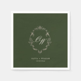Guardanapo De Papel Casamento com Monograma em Verde Oliva Elegante