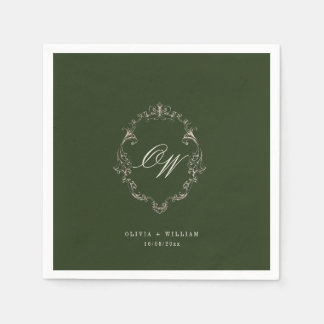 Guardanapo De Papel Casamento com Monograma em Verde Oliva Elegante