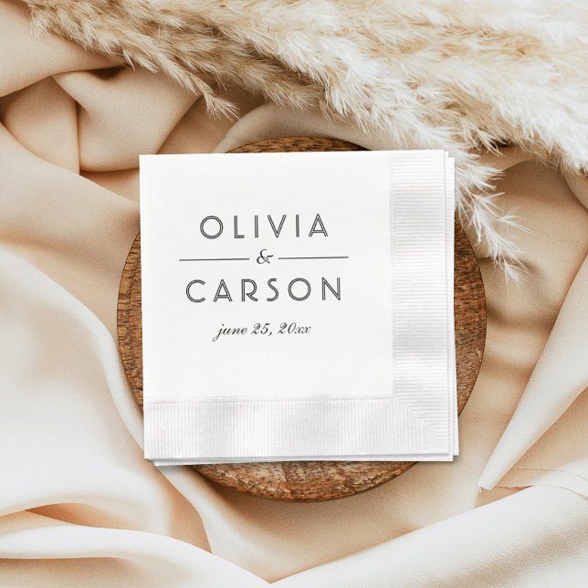 Guardanapo De Papel Casamento com Monograma Preto e Branco Elegante (Criador carregado)
