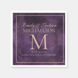 Guardanapo De Papel Casamento com Monograma Rústico Elegante Roxo Dour