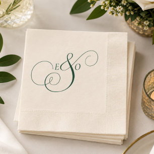 Guardanapo De Papel Casamento com Monograma Verde Esmeralda Elegante