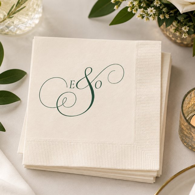 Guardanapo De Papel Casamento com Monograma Verde Esmeralda Elegante (Elegant Emerald Green Monogram Wedding Napkins
)
