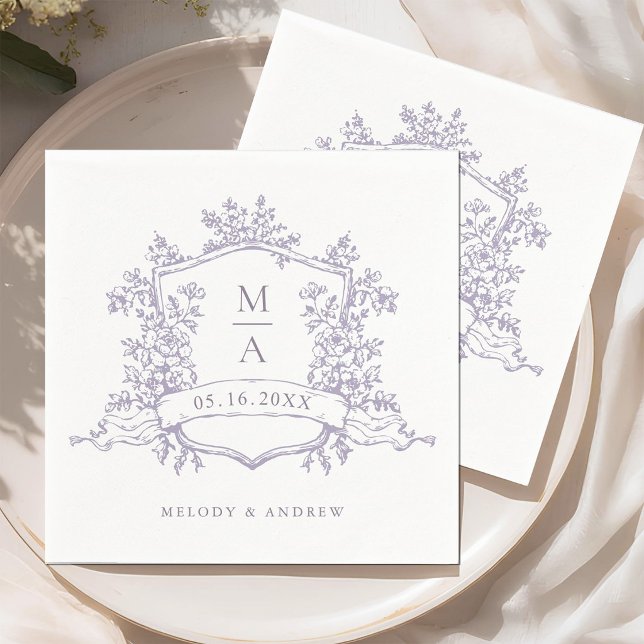 Guardanapo De Papel Casamento com Monogramas Florais de Lavanda Elegan (Criador carregado)
