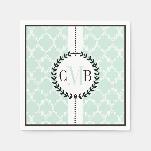 Guardanapo De Papel Casamento com padrão branco de quatrefoil verde (Frente)
