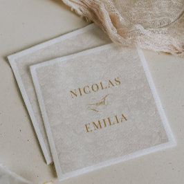 Guardanapo De Papel Casamento com padrão floral simples em dourado beg