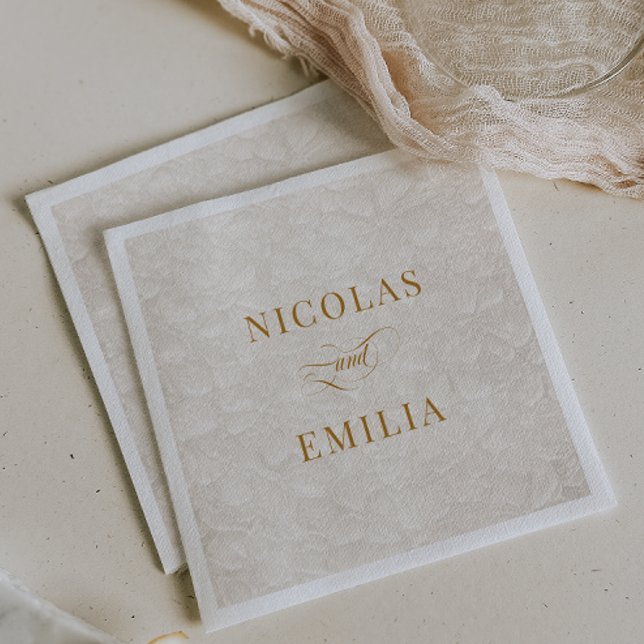 Guardanapo De Papel Casamento com padrão floral simples em dourado beg (Criador carregado)