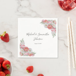 Guardanapo De Papel Casamento com Peônia Rosa e Branca