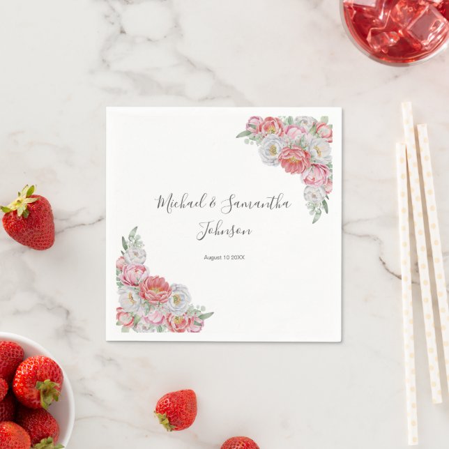 Guardanapo De Papel Casamento com Peônia Rosa e Branca (Insitu)