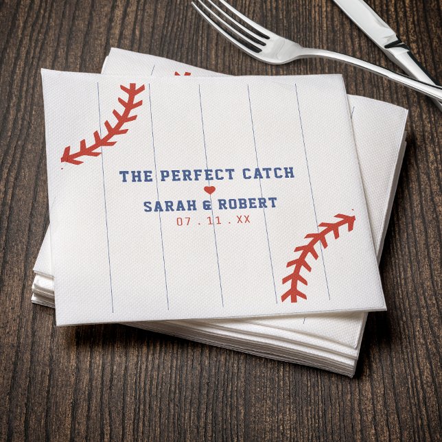 Guardanapo De Papel Casamento com Pinstripe no Baseball Softball Sport (Baseball Softball Sport Heart Pinstripe Wedding Napkins
)