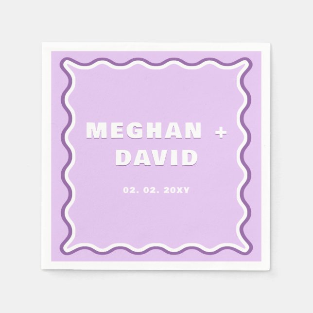 Guardanapo De Papel Casamento com Púrpura da Curva ondulada retrorrefl (Frente)