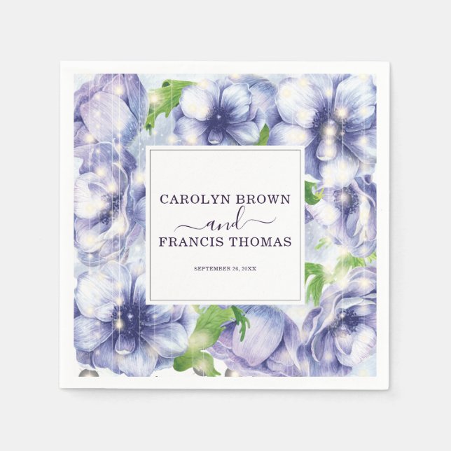 Guardanapo De Papel Casamento com Púrpura de Anêmona Floral Personaliz (Frente)