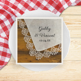 Guardanapo De Papel Casamento com rendas e madeira de celeiro