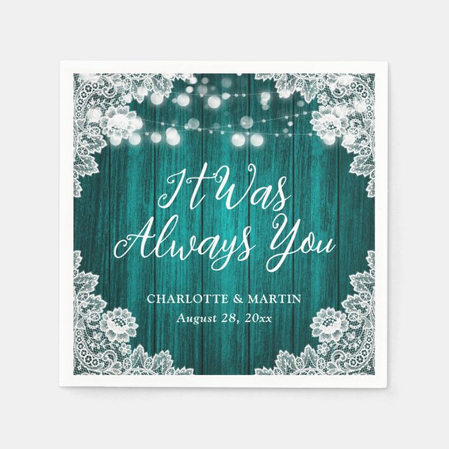 Guardanapo De Papel Casamento com rendas lacrimogêneas de madeira lacr (Frente)