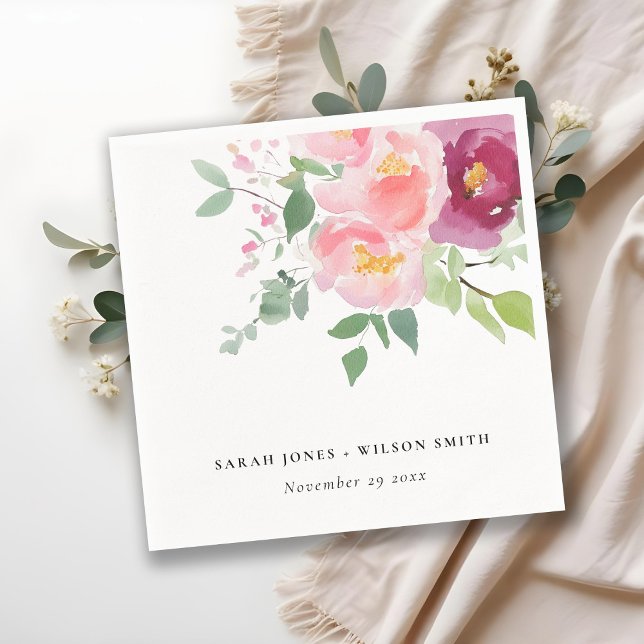 Guardanapo De Papel Casamento com Rosa de Aquarela Rosa Blush Burgundy (Criador carregado)