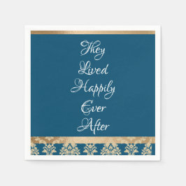 Guardanapo De Papel Casamento com Roteiro Dourado em Damasco Azul