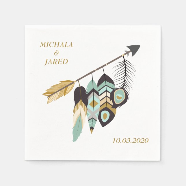 Guardanapo De Papel Casamento com Seta de Teal Feather (Frente)