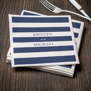 Guardanapo De Papel Casamento com Striped Azul Náutico