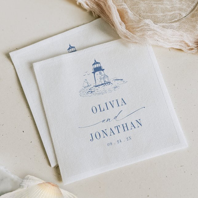 Guardanapo De Papel Casamento com Toalete Azul de Farol Costeiro (Criador carregado)