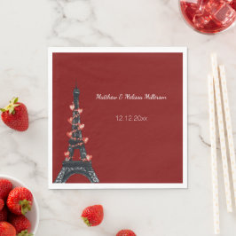 Guardanapo De Papel Casamento com Torre Eiffel de Corações Vermelhos R