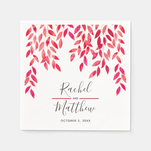 Guardanapo De Papel Casamento com Vinhas Aquáticas Rosa Quente (Frente)