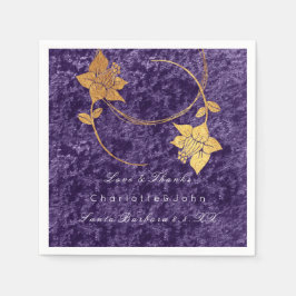 Guardanapo De Papel Casamento com Violet Wreath Dourado Floral Velvet 