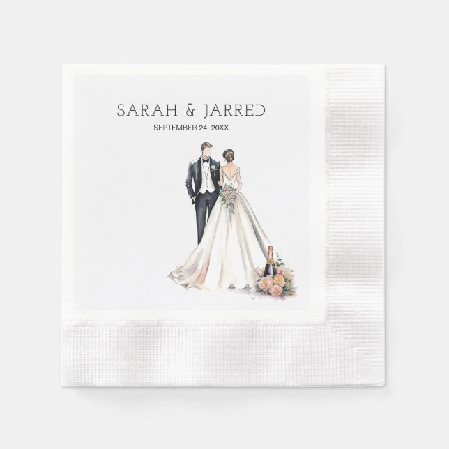Guardanapo De Papel Casamento com Watercolor Newlyweds (Frente)