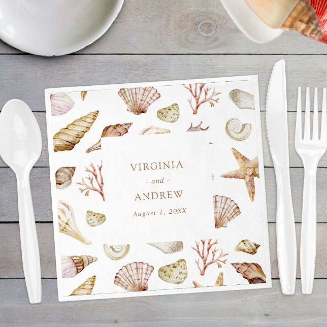 Guardanapo De Papel Casamento Concha Marinha (Watercolor Seashell Beach Wedding Paper Napkins by Painted Paperie
)