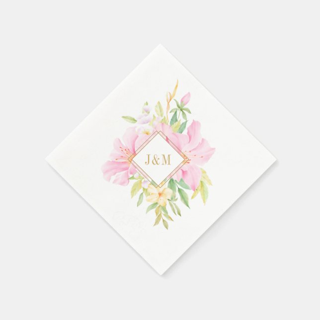Guardanapo De Papel Casamento Cor de Água Pinta-Rosa Elegante Monogram (Canto)