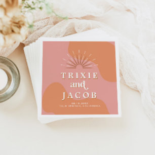 Guardanapo De Papel Casamento cor-de-rosa e laranja na Trixie Retro 70