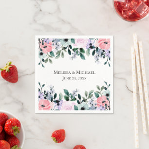 Guardanapo De Papel Casamento Cor Floral Rosa Púrpura e Verde