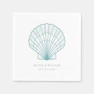 Guardanapo De Papel Casamento Costeiro Azul de Seashell Beach Teal