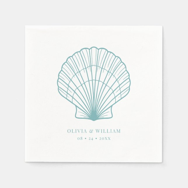 Guardanapo De Papel Casamento Costeiro Azul de Seashell Beach Teal (Frente)