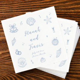 Guardanapo De Papel Casamento Costeiro de Praia Dusty Blue Seashells