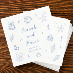 Guardanapo De Papel Casamento Costeiro de Praia Dusty Blue Seashells