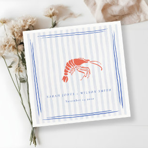 Guardanapo De Papel Casamento Costeiro Lagosta Listrado Vermelho Azul 